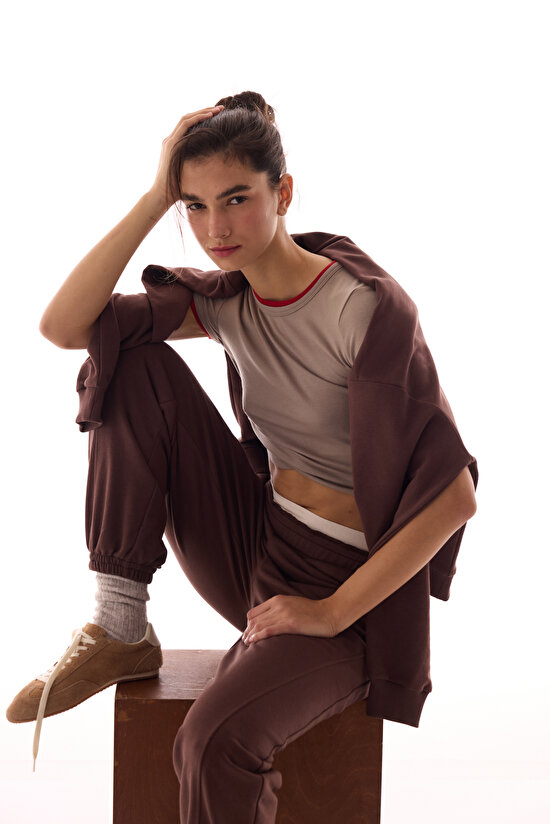 Kahverengi Dikiş Detaylı Active Sweatshirt - 7