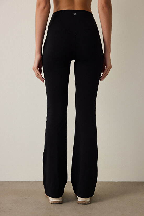 Black High Waist Slim Fit Modal Bell-bottom Sweatpants Black High Waist Slim Fit Modal Bell-bottom Sweatpants - 3