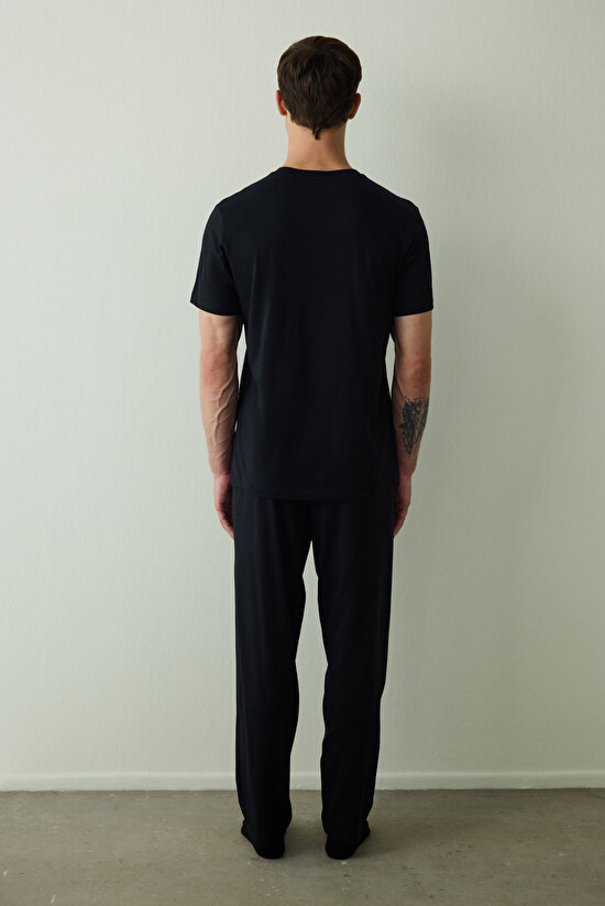 Erkek Siyah Car Pantolon Pijama Takımı - 5