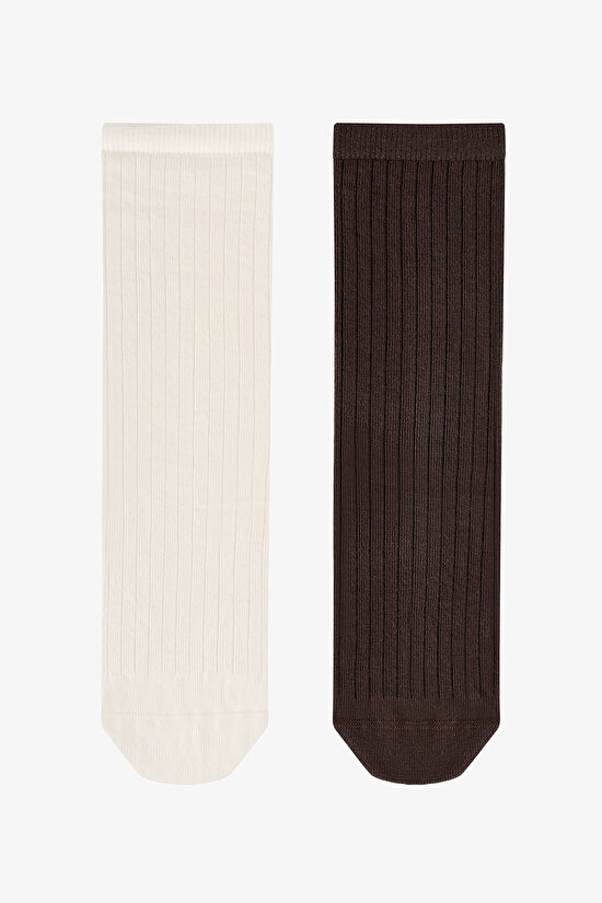 Black White Fluffy Ribbon Bear Cotton 2 Pack Ankle Socks - 1