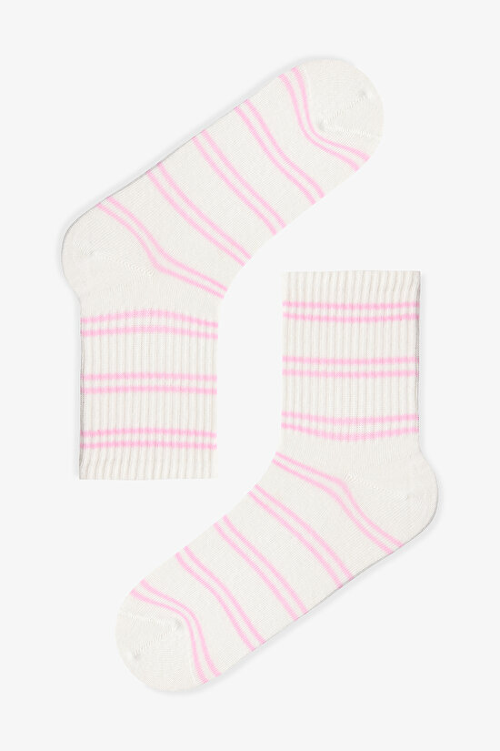 3 Çift Pamuklu Çizgi Desenli Soket Çorap - 2