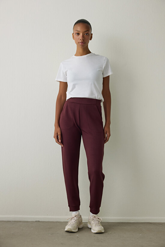 Bordo Silky Feel Cepli Jogger Eşofman Altı - 4