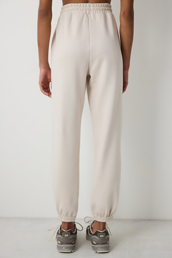 Bej Yüksek Bel Cepli Eşofman Altı  - 3