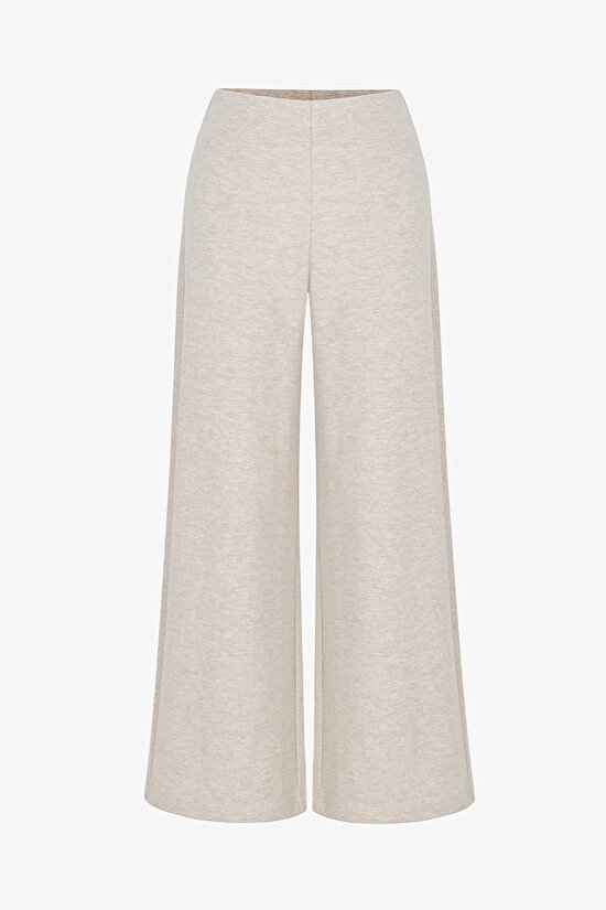 Beige Melange Warm Touch Wideleg Trousers - 3