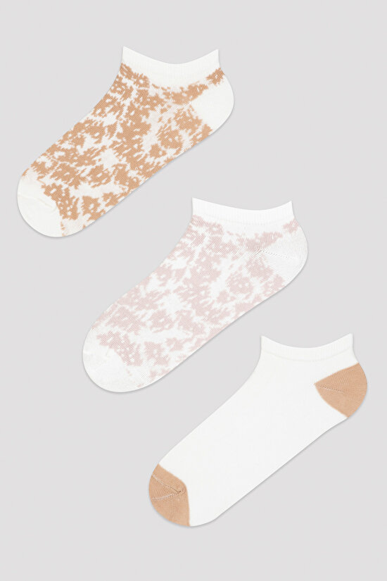 Desenli 3'lü Patik Çorap - 1