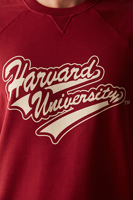 Erkek Harvard Logolu Bordo Pijama Üstü - 4