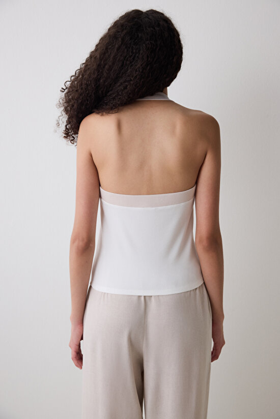 Semi Crop Kırık Beyaz Halter Üst - 4
