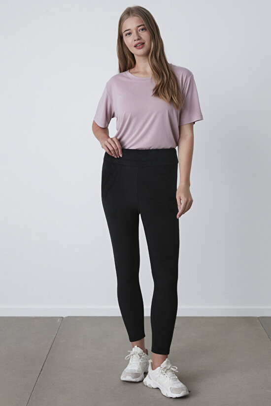 Siyah Yüksek Bel Parlak Tayt - 7