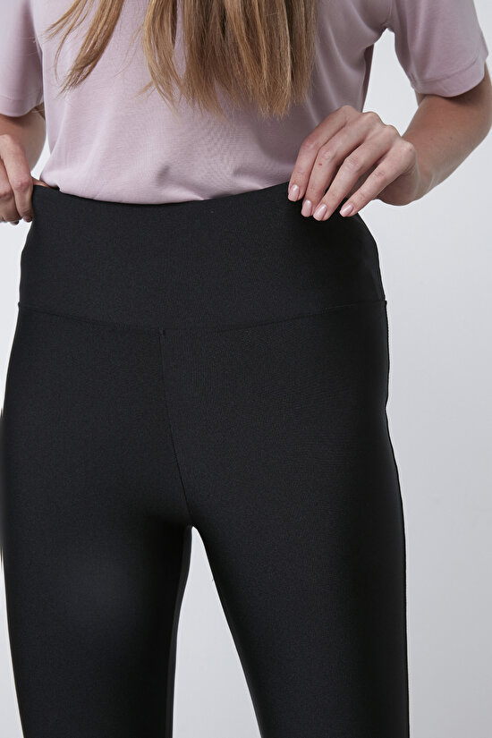 Siyah Yüksek Bel Parlak Tayt - 8