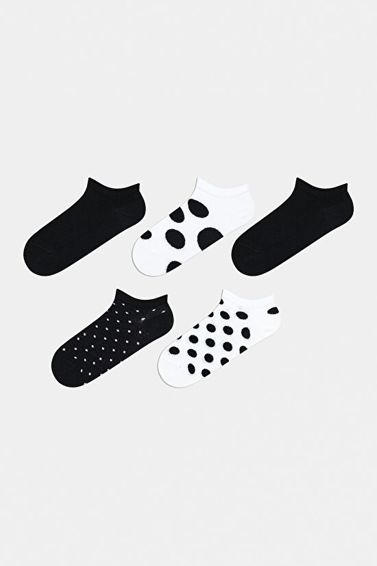 Pointy 5li Beyaz-Siyah Patik Çorap - 1