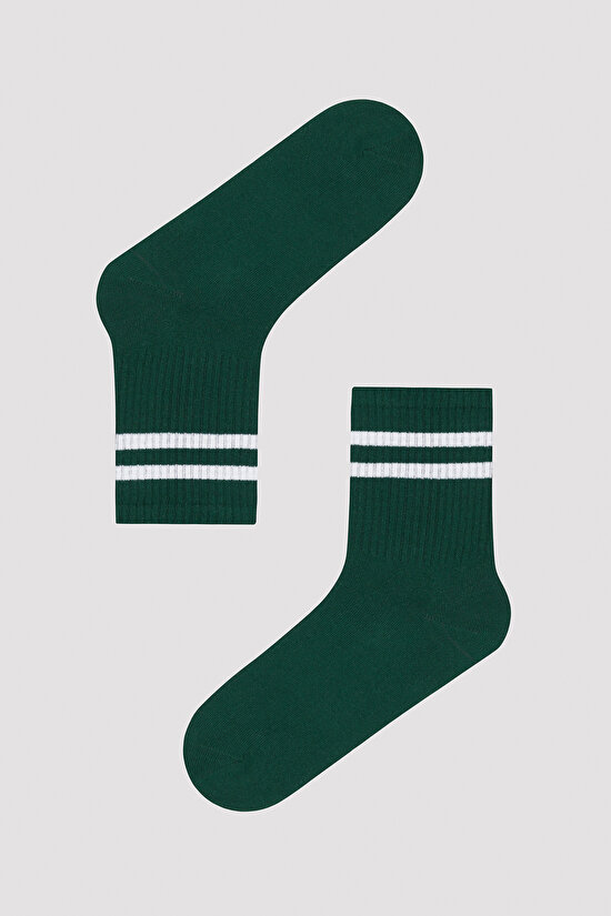 Cambridge Şerit Detaylı 2 li Yeşil Tenis Soket Çorap - Unique Koleksiyonu - 3