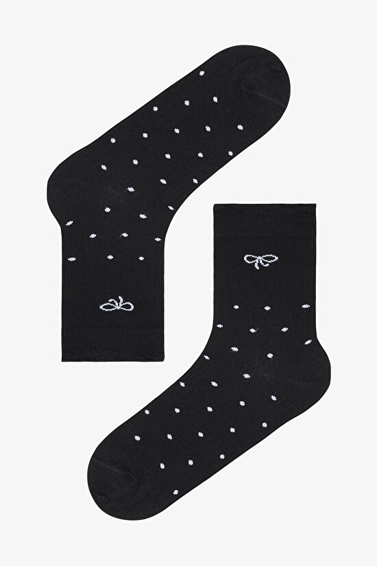 2 Çift Pamuklu Puantiye Desenli ve Fiyonk Detaylı Fırfırlı Soket Çorap - 3