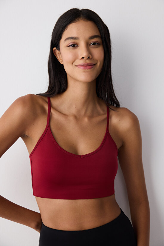 Bordo Hafif Destek New Light Spor Sütyeni - 4