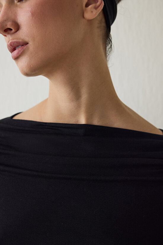 Black Boat Neck Long Sleeve Top - 6