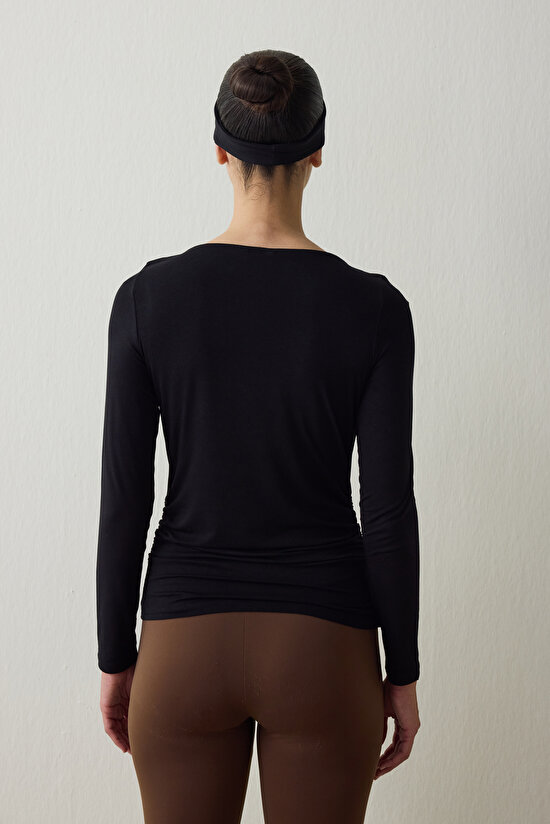 Black Boat Neck Long Sleeve Top - 9