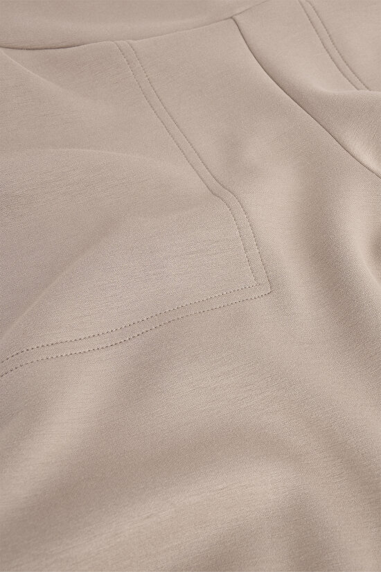 Taş Rengi Yüksek Bel Cepli Geniş Paça Pantolon - 2