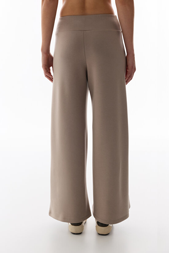 Taş Rengi Yüksek Bel Cepli Geniş Paça Pantolon - 3