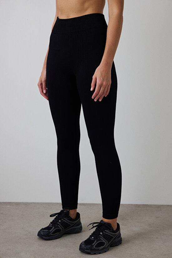 Seamless Dikişsiz Siyah Tayt - 5