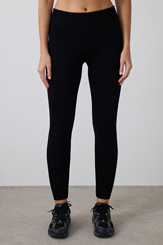 Seamless Dikişsiz Siyah Tayt - 6