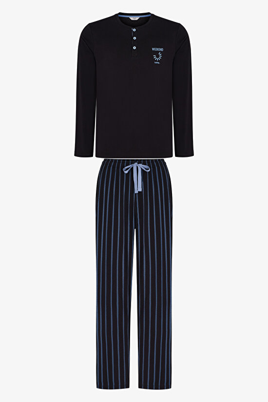 Erkek Nightform Çizgili Pantolon Uzun Kollu Pijama Takımı - 1