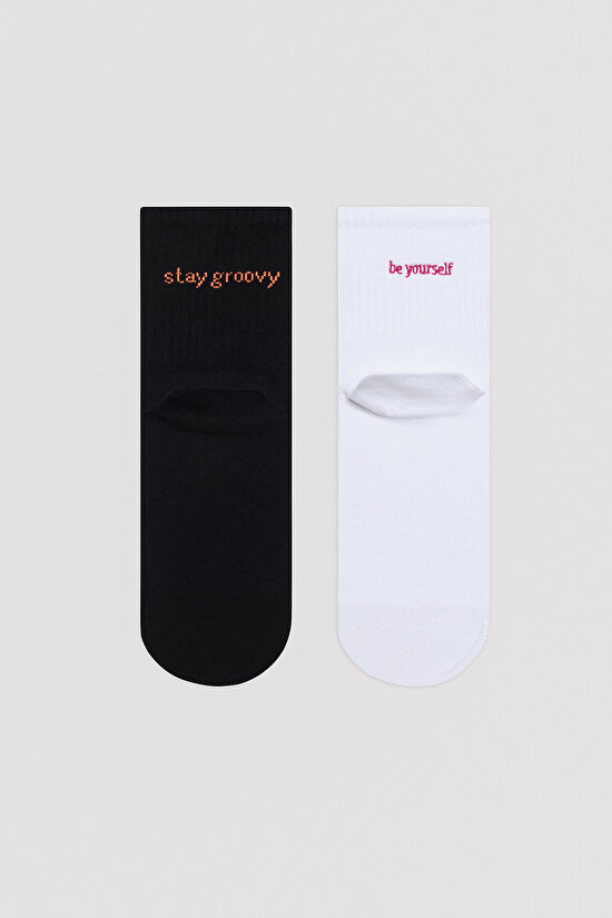 Be Yourself Siyah Beyaz 2li Soket Çorap - 1