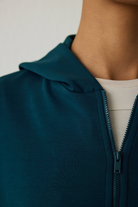 Dark Green Silky Feel Oversize Zippered Sweatshirt - 4