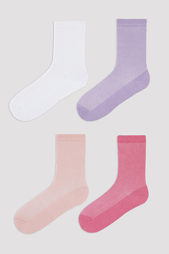 Kız Çocuk Basic Renkli 4lü Soket Çorap - 1