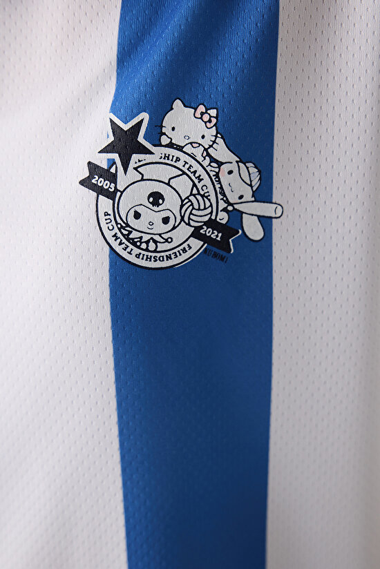 Mavi Çizgili Sanrio Baskı Oversize Futbol Tişört - 3