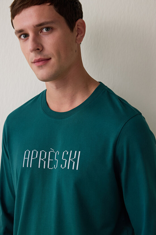 Yeşil Erkek Ski Ekoseli Bisiklet Yaka Pijama Takımı - 3