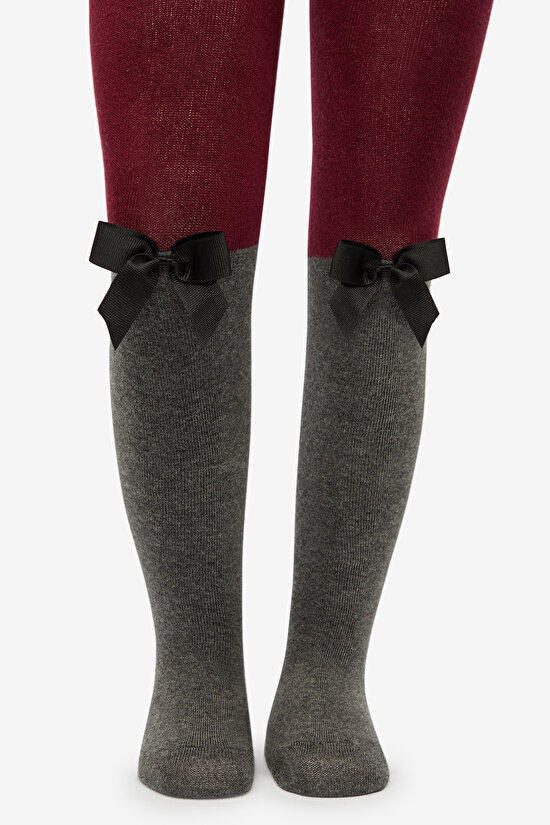 Pretty Ribbon Bordo  Külotlu Çorap - 4