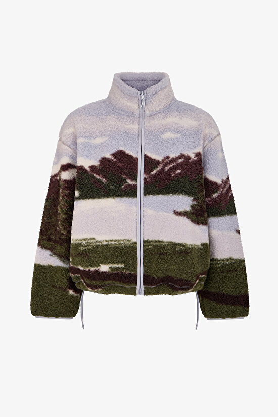 Landscape Printed Sherpa Long Sleeve Jacket - 1