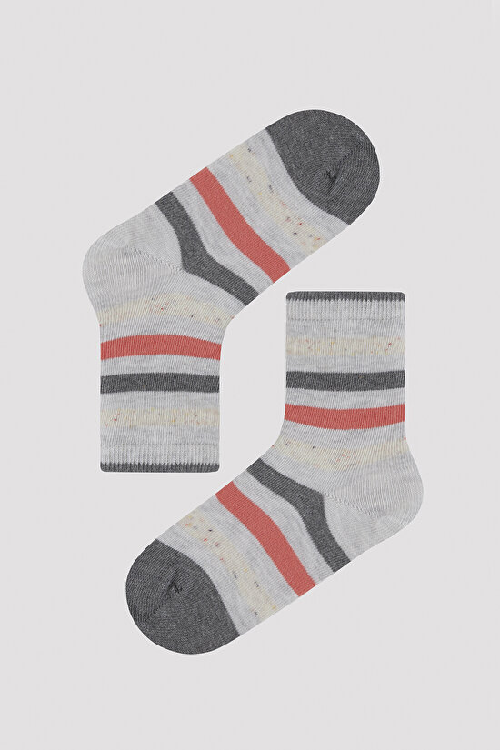 Kız Çocuk Pembe Gri Şeritli 4 lü Soket Çorap - 2