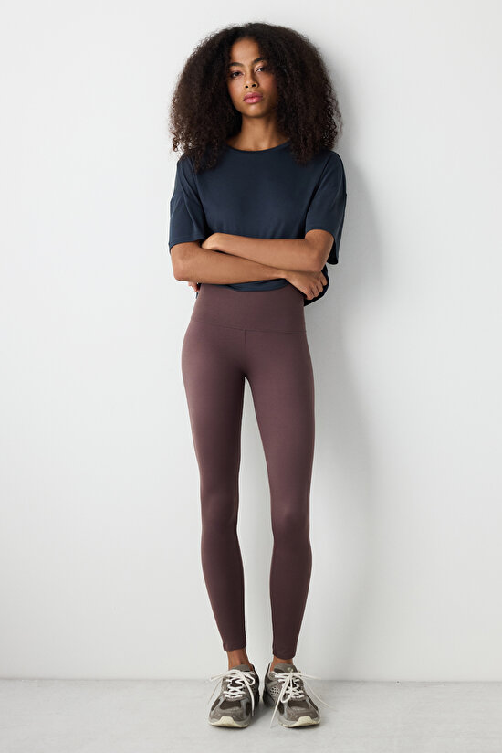 Koyu Kahverengi Ekstra Yüksek Bel Miracle Siluet Tayt - 5