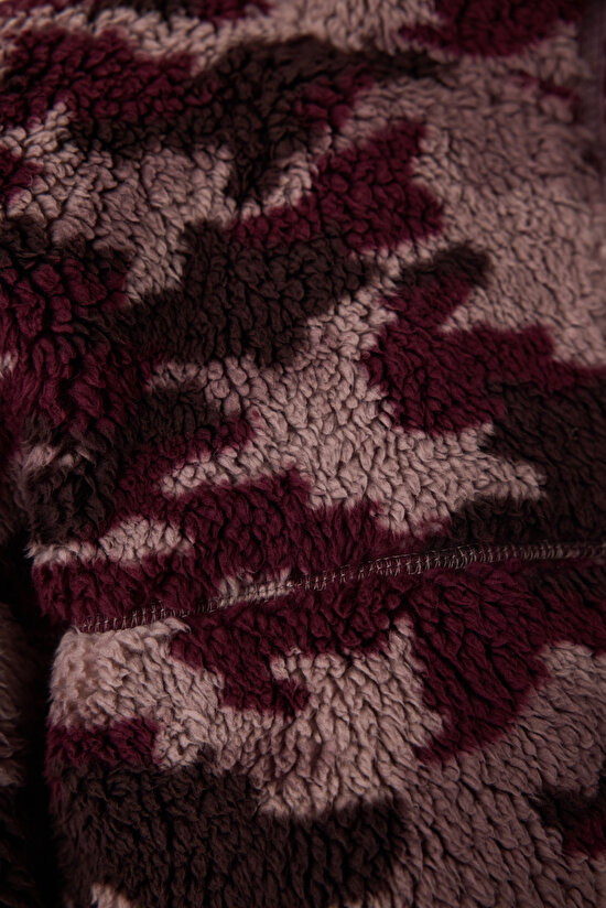 Bordo Termal Etkili Kamuflaj Desenli Fermuarlı Dik Yaka Ceket - 5