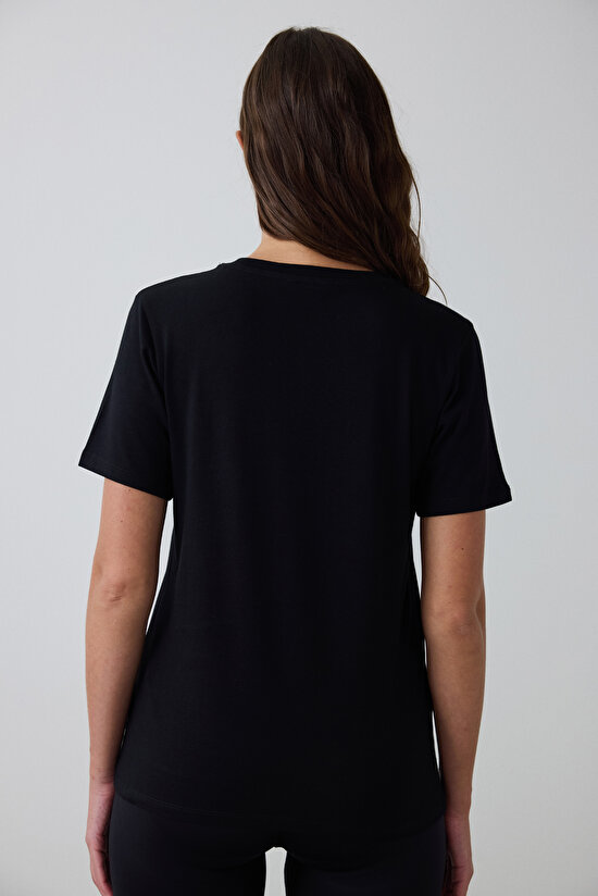 Siyah Bisiklet Yaka Basic Normal Kesim Tişört - 5