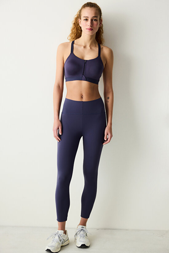 Koyu Indigo Yüksek Bel Toparlayıcı Crop Boy Form Tayt - 3