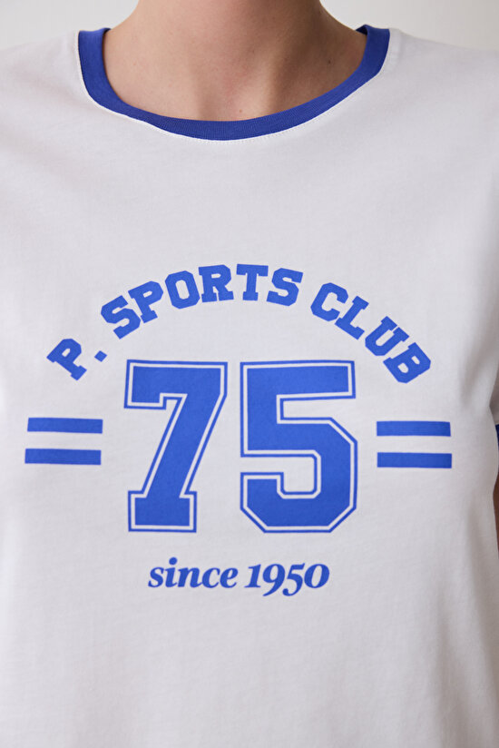 Retro Contrast Binded Kırık Beyaz Tişört - 4