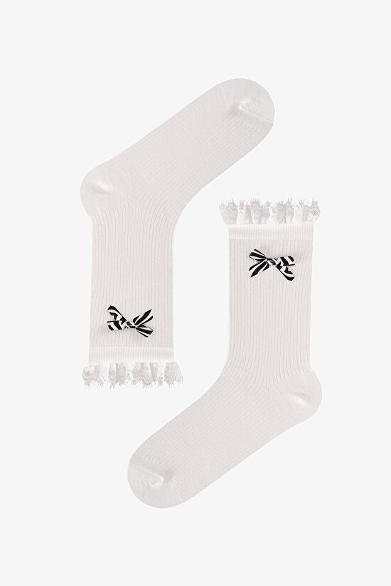 Marshmallow Zebra Bowtie Cotton Ankle Socks - 1