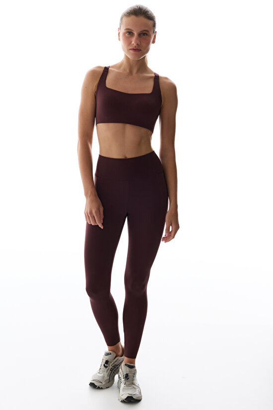Dark Burgundy Cross Back Fixed Padding Sports Bra - 3