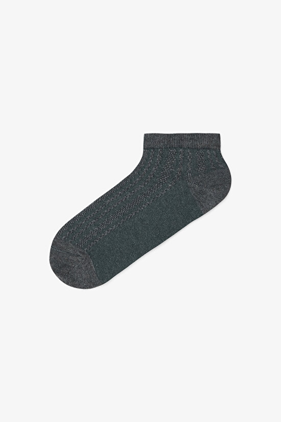 5 Çift Pamuklu Kendinden Jakar Desenli Patik Çorap - 3