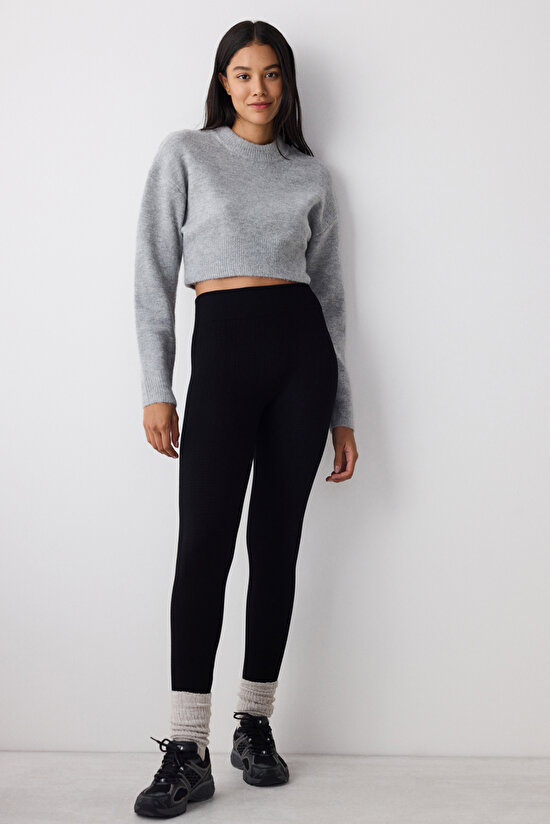 Black Seamless Warm High Waist Leggings - 3