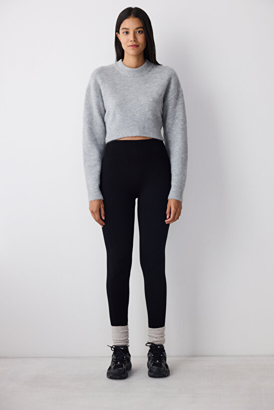 Black Seamless Warm High Waist Leggings - 4