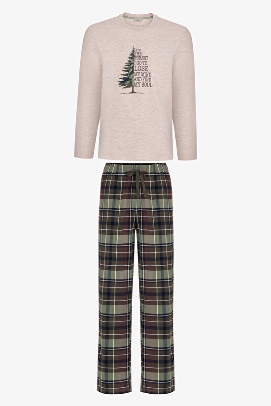 Erkek Pine Forest Ekoseli Pantolon Uzun Kollu Pijama Takımı - 1