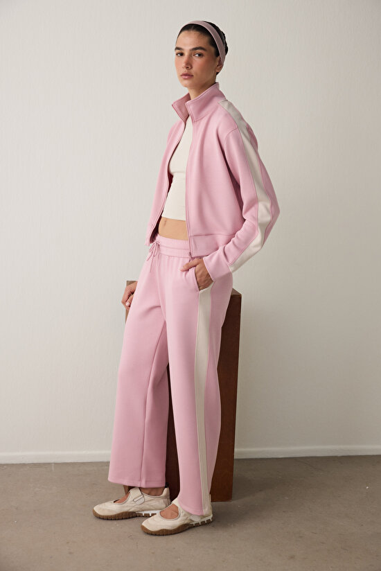 Lila Silky Feel Normal Bel Parçalı Eşofman Altı - 5