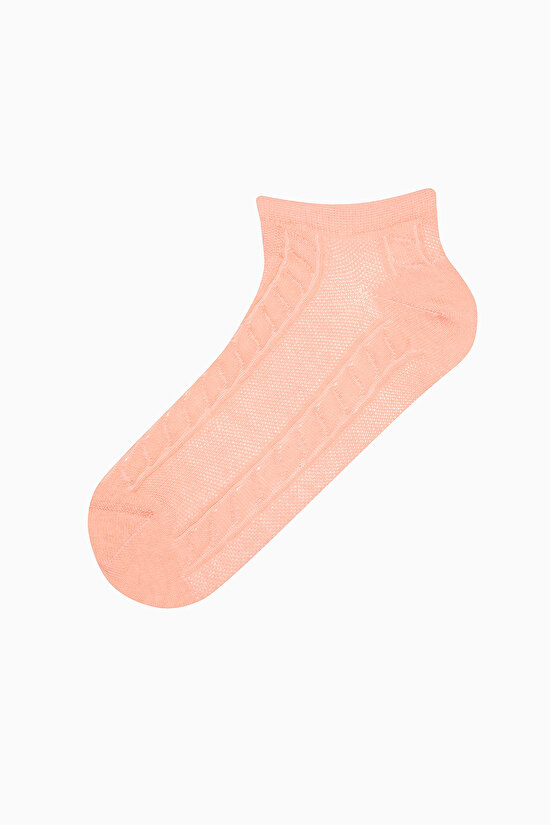 5 Çift Pamuklu Kendiden Örgü Desenli Burun Dikişsiz Patik Çorap - 3