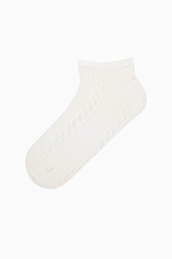 5 Çift Pamuklu Kendiden Örgü Desenli Burun Dikişsiz Patik Çorap - 4