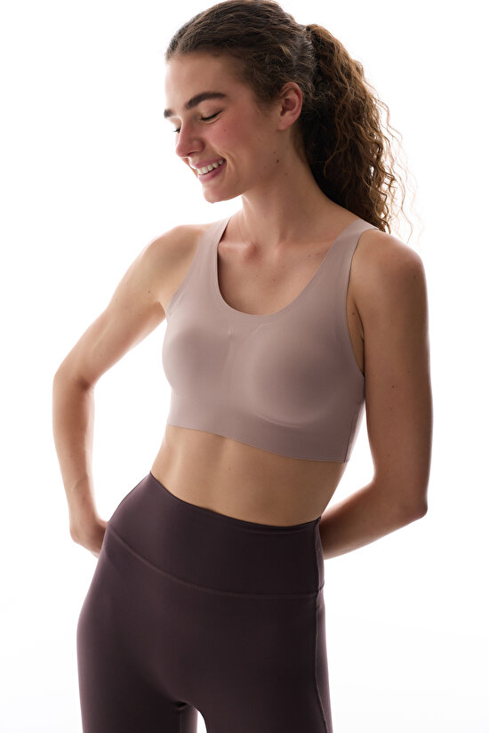 Bej Stretch360 Orta Destek Çıkarılabilir Pedli Zero Feel Spor Sütyeni - 2