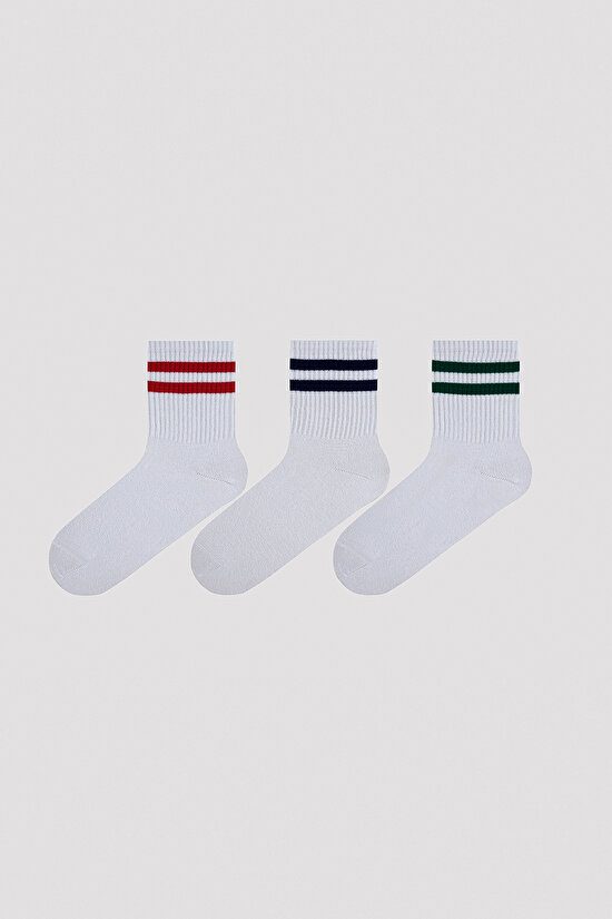 Renkli Şerit Baskılı Tenis Soket Çorap - 1