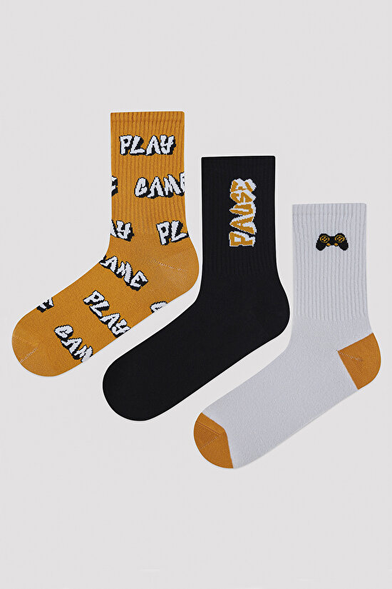 Erkek Game Yazılı 3lü Soket Çorap - 1