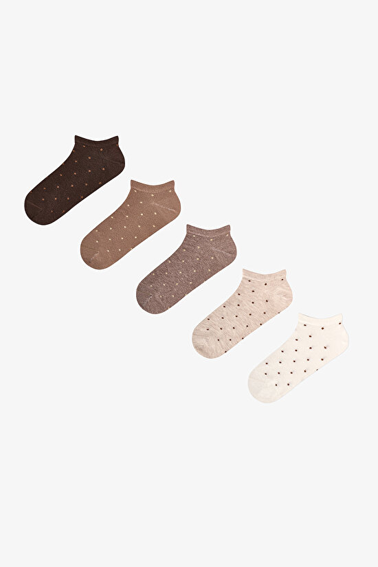 Brown Black Simple Polka Dot Cotton 5 Pack Liner Socks - 1